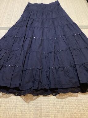 Silvergate Black Tiered Maxi Skirt Sequin Lace Western Boho Full Flare
